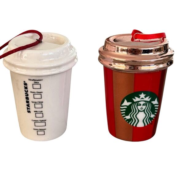 SET OF 2 STARBUCKS CHRISTMAS ORNAMENTS 2014 CUP & CHRISTMAS 2018 CUP - Picture 2 of 6